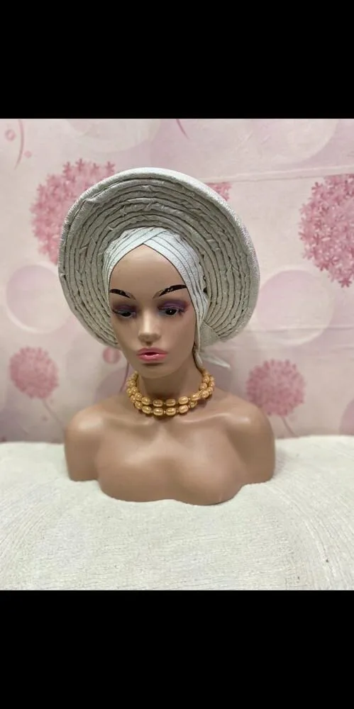 Lovely Off-White Layered Autogele African Headwrap