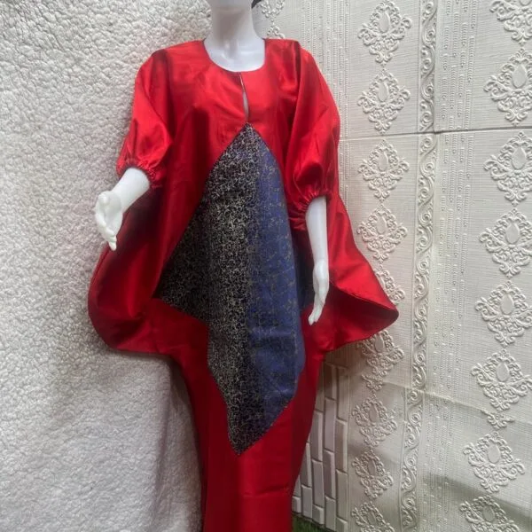 Stylish Red Mikado Boubou Kaftan Dress