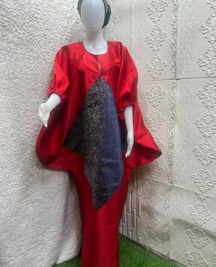 Stylish Red Mikado Boubou Kaftan Dress