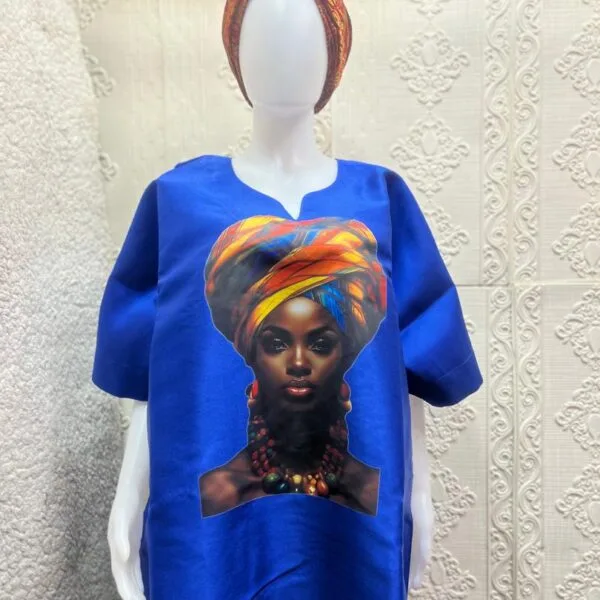 African Digital Print Blue Mikado Short Dress