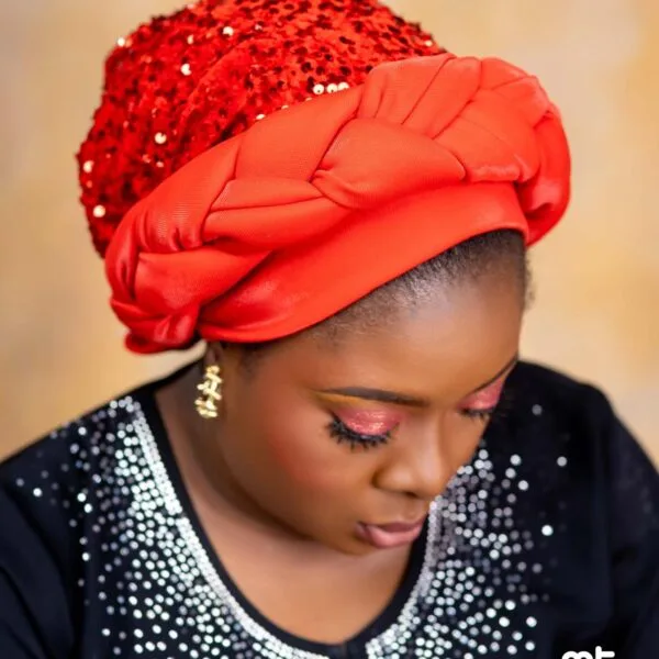 2 in 1 Sequin Red Automatique Turban