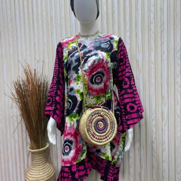 African Woman Ankara Mix Design Ready to Wear Short Gown