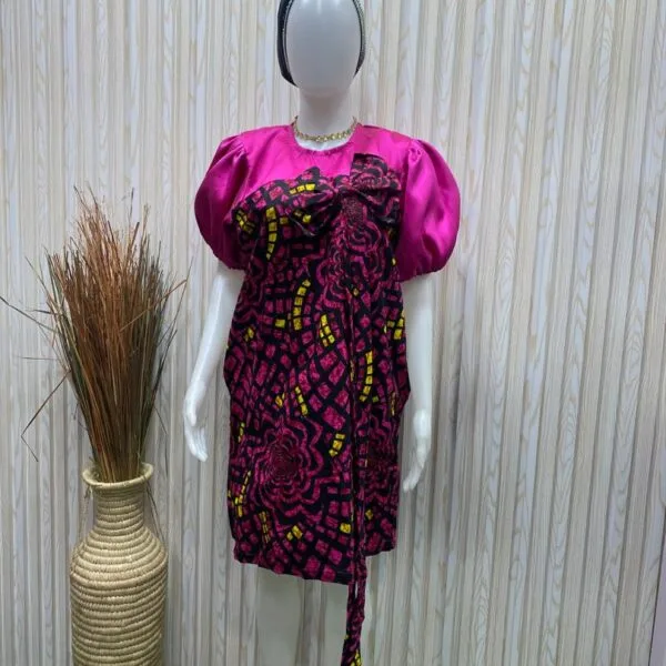 Purple Mix Ankara Ready to Wear Chic Short Gown