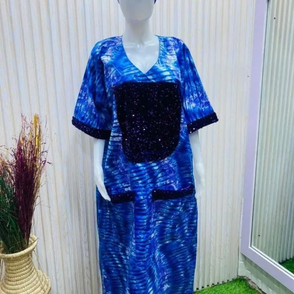 Blue Boubou gown dress with Black sequin design