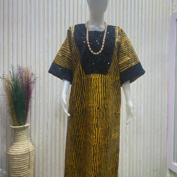 Black Sequin with Yellow Stripe Ankara Fabrics