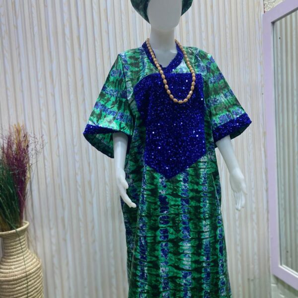 Striped blue and green dress ready to wear