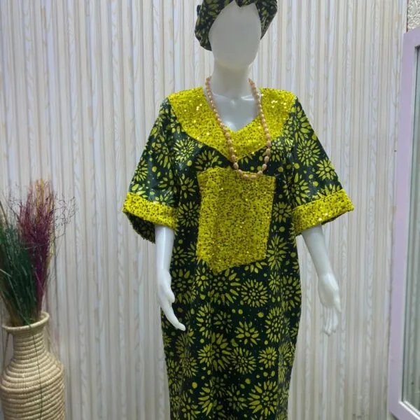 Yellow Black Ready Made Embellished Ankara Gown