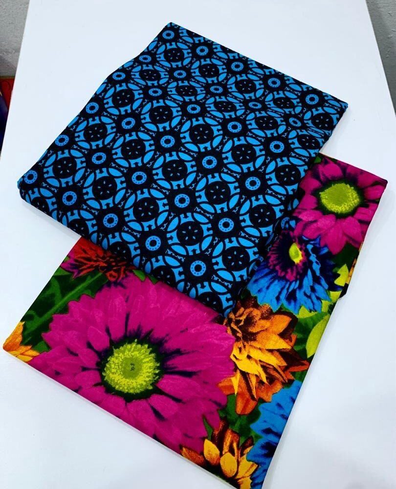 Ankara Blue/Floral Ankara Print fabric