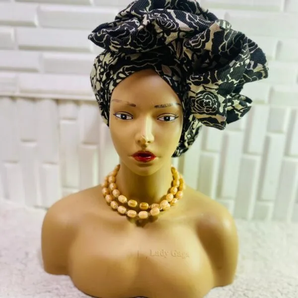 Black and Gold Party Damask Head Wrap