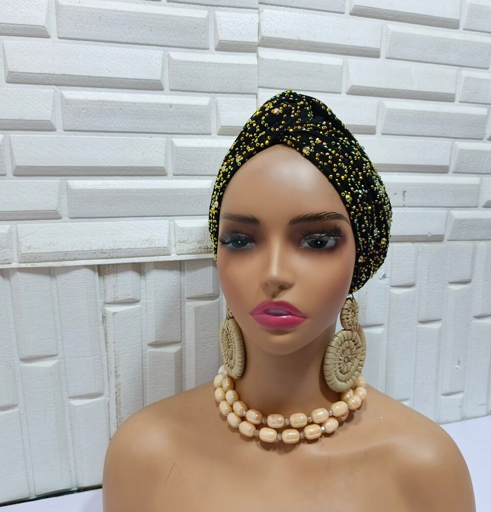 Gold Embellished Turban Headgear (17 Designs) 13